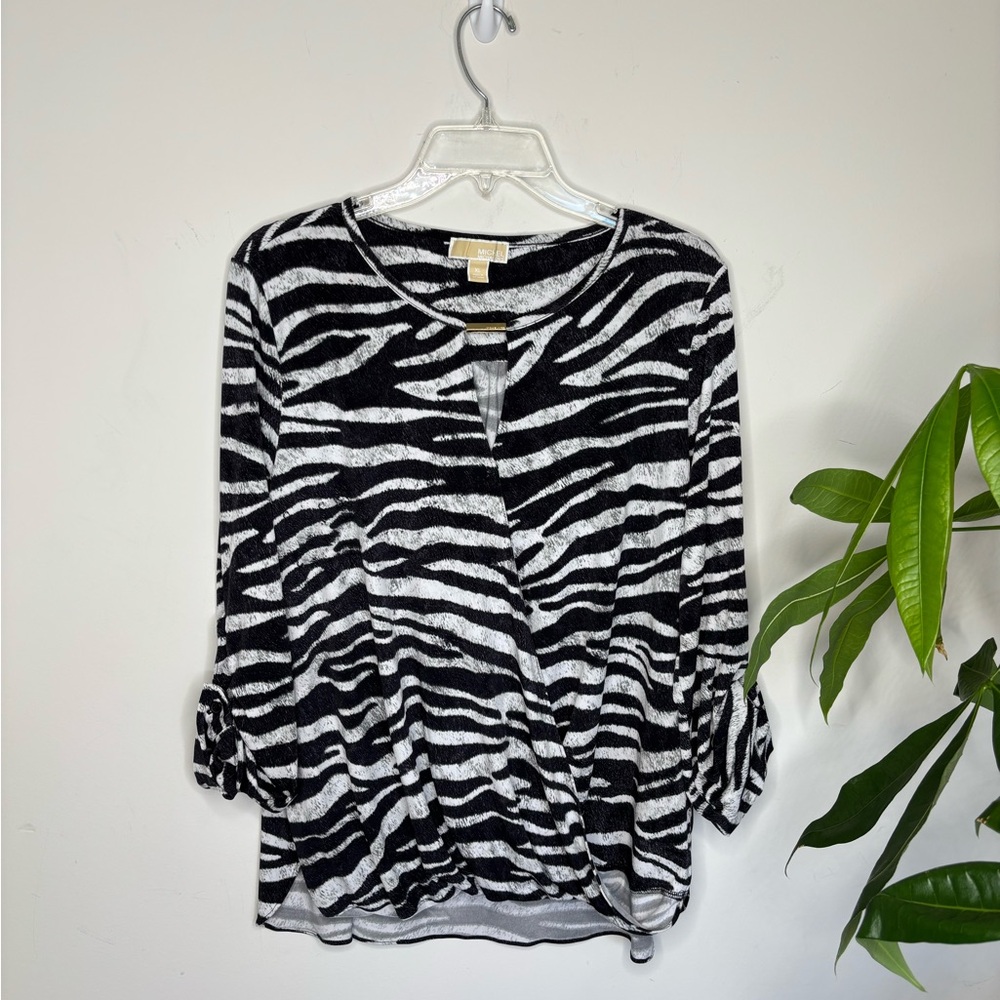 Michael Michael Kors‎ Bold Zebra Print Safari Chic Wrap Blouse XL